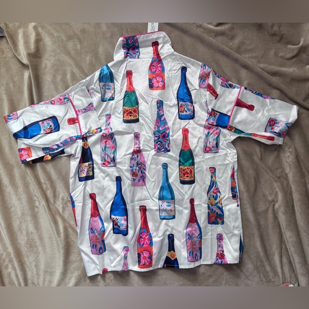 NWT SHESHOW Silky White Bottle-Print Pajama Set-Medium - Picture 4 of 7